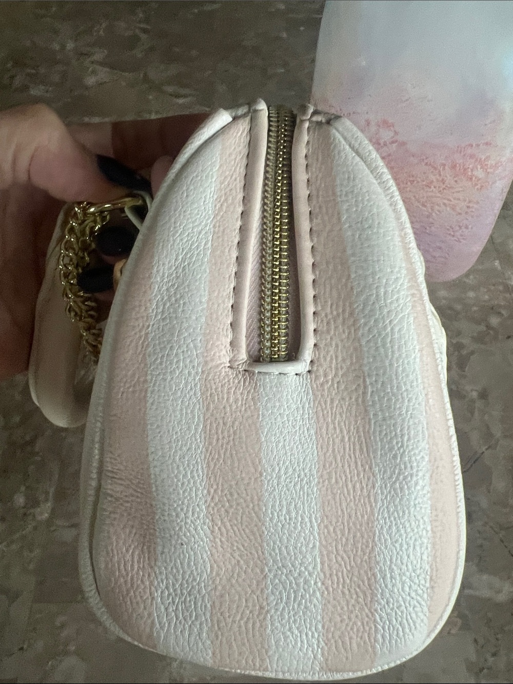 Betsey Johnson Pink & White Striped Heart-Studded Mini Satchel - Picture 4 of 6